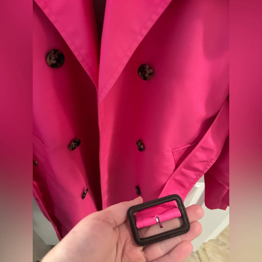 Jcrew Collection neon pink satin shiny trench coat 16 - Picture 4 of 9